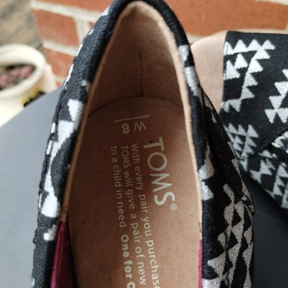 Toms Women's Stella Wedges Sandals Peep Toe Black Silver Aztec Cork Size 8 - Picture 8 of 10